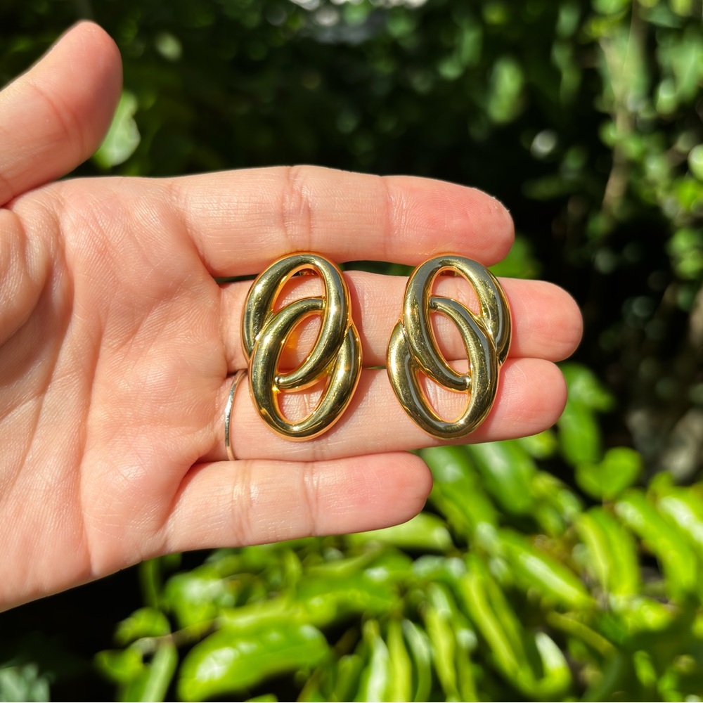 18K Gold Plated Double Hoop Earrings - Picture 1 of 6